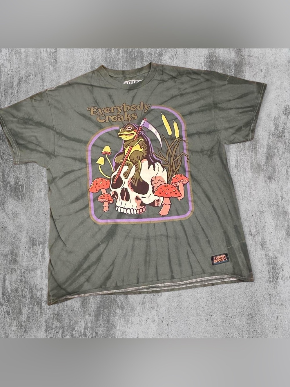 Steven Rhodes Green tie dye Frog & Skull Graphic Tee oversized S